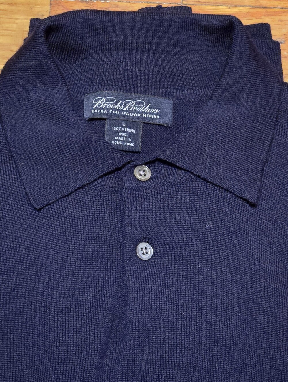 Vintage Brooks Brothers Extra Fine Italian Merino Wool Polo Sweater Navy Large-
